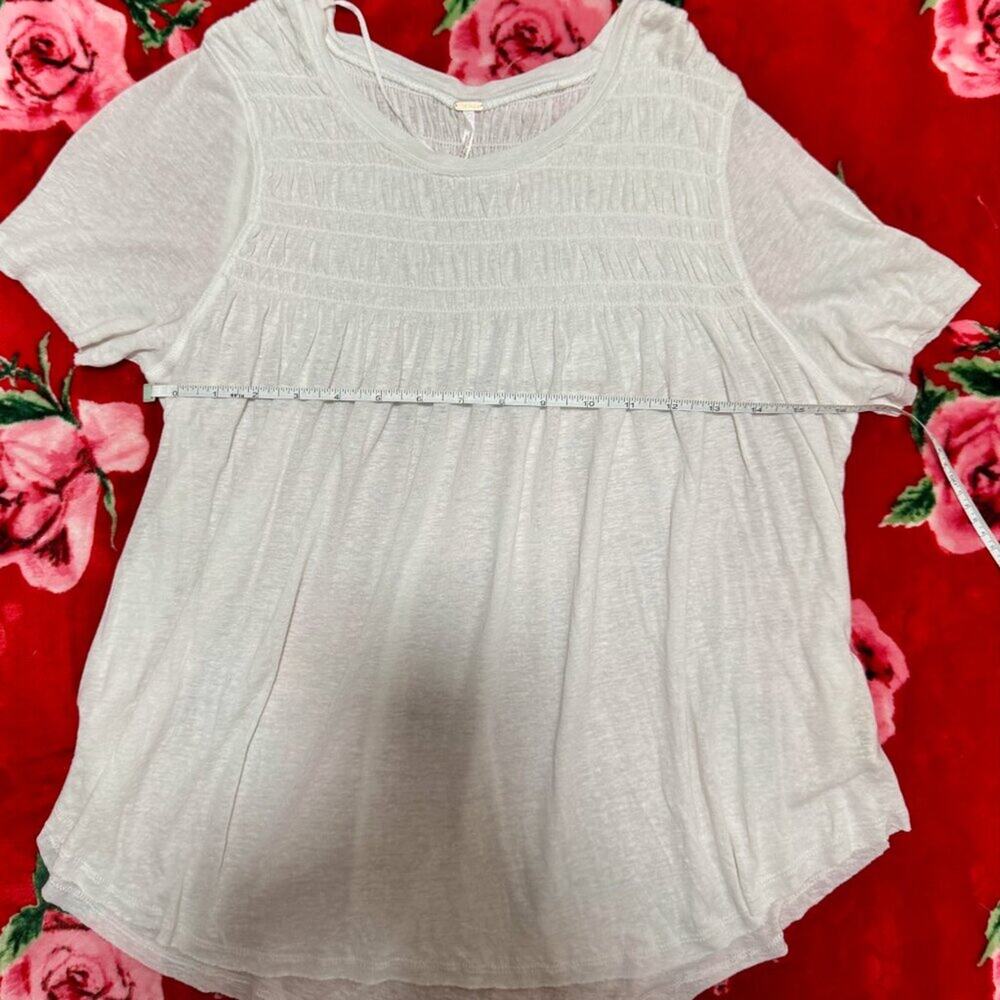 Free People Smocked Babydoll Top White Women's Small Cottagecore Romantic Linen - Picture 6 of 15
